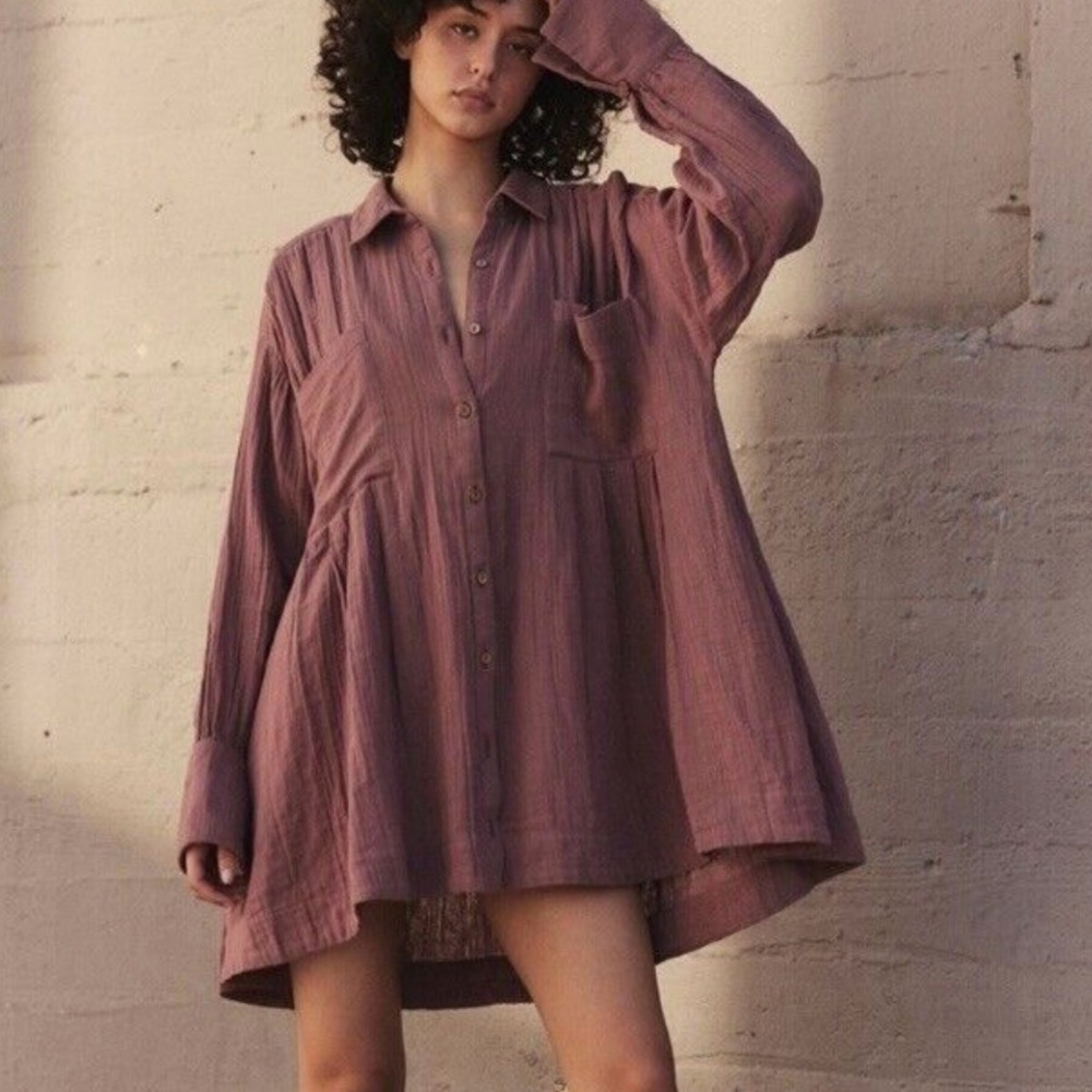Free People The Voyager Mauve Shirt Dress